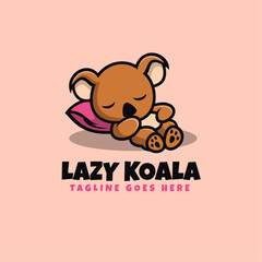 Vector Logo Illustration Lazy Koala Mascot Cartoon Style.