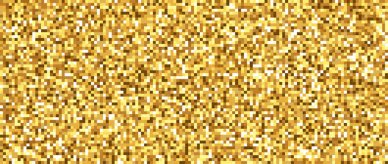 Seamless pixelated golden texture. Yellow noise grain pattern. Shining gold mosaic background. Yellow square glitter vector background