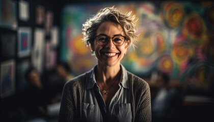 Fototapeta premium One young woman, confident and cheerful, with a toothy smile generated by AI