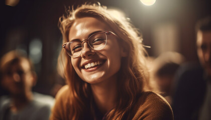 Fototapeta premium Young adults enjoy clubbing together, laughing and having fun generated by AI