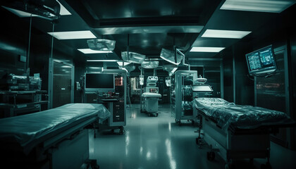 Naklejka na ściany i meble Modern hospital ward with advanced medical equipment and technology generated by AI