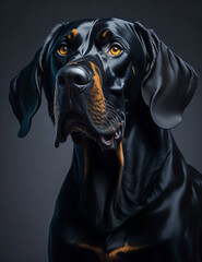 Black and Tan Coonhound black background Splash Art 1 - obrazy, fototapety, plakaty