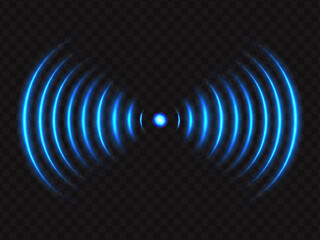 Wi-Fi light effect, Blue glowing signal sensor waves internet wireless connection. Wireless technology digital radar or sonar with glowing light effect. Vector - obrazy, fototapety, plakaty