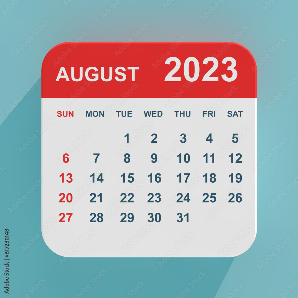 Aufkleber Flat Icon Calendar August 2023. 3d Rendering