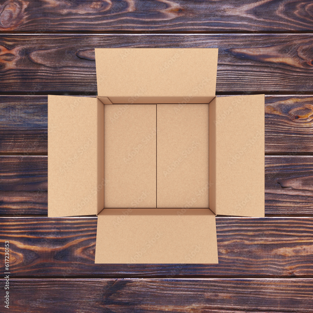 Aufkleber Empty Opened Cardboard Box Top View. 3d Rendering