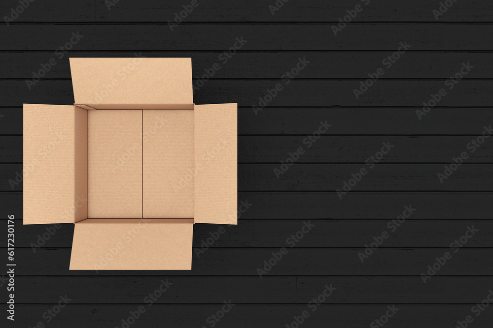 Poster Empty Opened Cardboard Box Top View. 3d Rendering