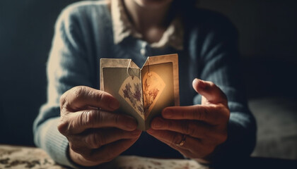 One person holding book, reading for relaxation and learning generated by AI