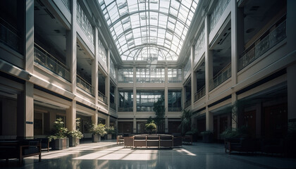 Obraz premium Modern office building with clean glass walls and steel flooring generated by AI