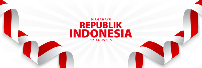 Fototapeta na wymiar Indonesia's independence banner, August 17th. Indonesia independence day with red and white ribbon decoration. Vector illustration