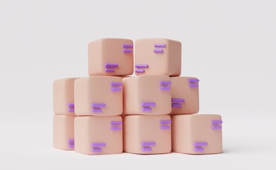 Obraz premium 3D cardboard closed box icon set with symbols isolated on white background.Render Delivery cargo box .