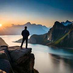 silhouette of a man on the top of the mountain