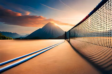 Tennis Court in desert by the mountains