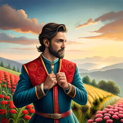 Royal Roman Man in fields, Ai generated