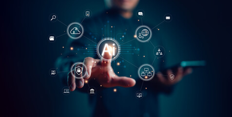 Digital transformation technology strategy, Success in cyber management through artificial intelligence innovation. The digital age's transformation of ideas and adoption of technology in business. Ai