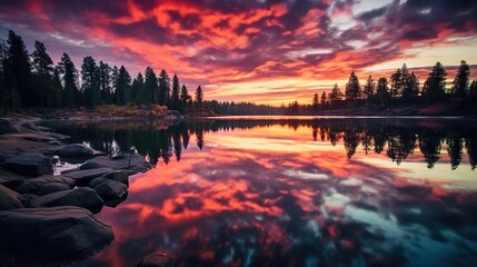 breathtaking sunrise over a serene lake Generative AI