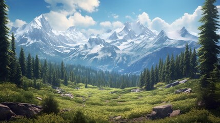 panoramic view of a lush green valley Generative AI