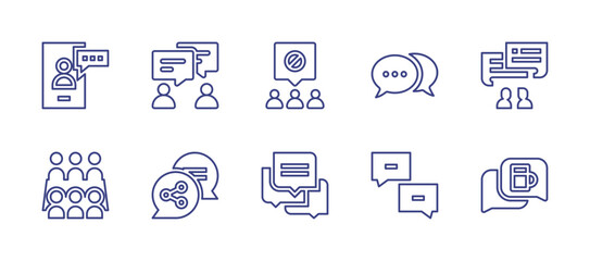 Conversation line icon set. Editable stroke. Vector illustration. Containing message, discussion, talk, meeting, share, chat bubble, conversation.