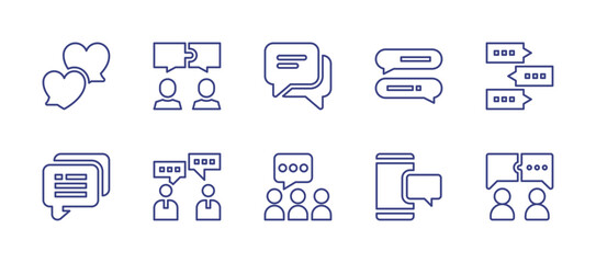 Conversation line icon set. Editable stroke. Vector illustration. Containing conversation, chat, speech bubbles, businessmen, conversations, organization.