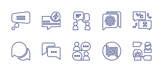 Conversation line icon set. Editable stroke. Vector illustration. Containing speech bubble, communication, conversation, talk, chat, no talk.