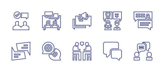 Conversation line icon set. Editable stroke. Vector illustration. Containing agree, discussion, conversation, speech bubble, chat, meeting.