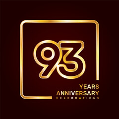 93th anniversary template design with double line numbers in gold color, vector template