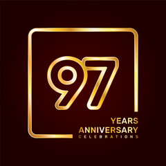 97th anniversary template design with double line numbers in gold color, vector template