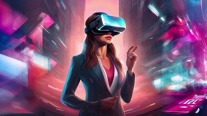 Business Woman in the Metaverse wearing a VR Visor