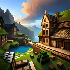 Gordijnen Stunning Minecraft Landscape. © Lakshika