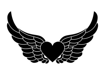 heart with angel wings silhouette vector