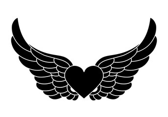 Obraz premium heart with angel wings silhouette vector