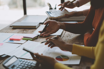 business woman Financial audit administrator and secretary doing reports, calculating the balance....