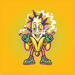 Stoned banana kush hybrid weed strain illustrations vector illustrations for your work logo, merchandise t-shirt, stickers and label designs, poster, greeting cards advertising business company