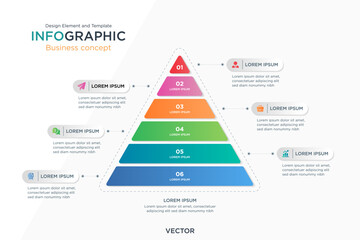 infographic business concept. Pyramid Text Box 6 Step Design Element and Template on Background Gray Color Mode. In Vector