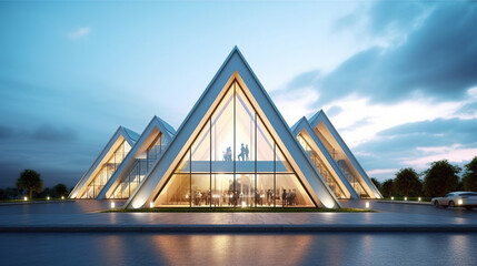 Fototapeta premium Contemporary triangle shape design modern architecture. Created with Generative AI.