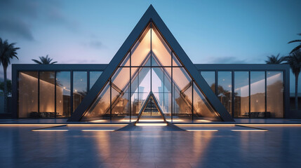 Contemporary triangle shape design modern architecture. Created with Generative AI.