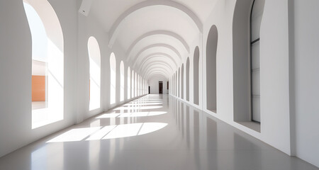 Fototapeta premium Empty floor and modern architectural passageway. Created with AI generative.