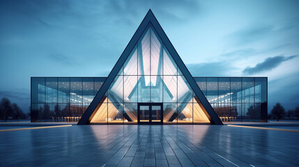 Contemporary triangle shape design modern architecture. Created with Generative AI. - obrazy, fototapety, plakaty