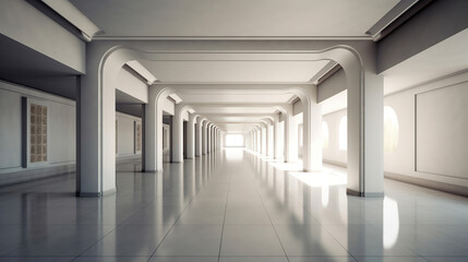 Naklejka premium Empty floor and modern architectural passageway. Created with AI generative.