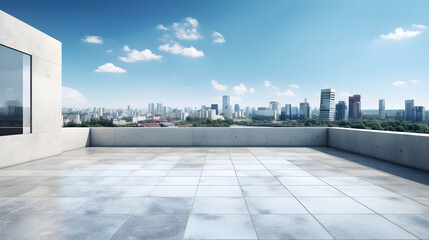 Fototapeta na wymiar Empty concept roof top of the building with skyline view of the city created with Generative AI