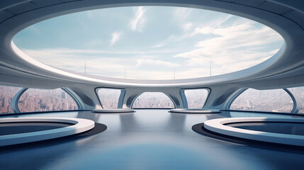 Obraz premium Futuristic rooftop modern architecture with empty floor. Created with AI generative.