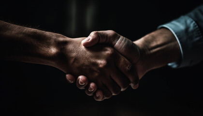 Businessman and businesswoman shaking hands in agreement generated by AI