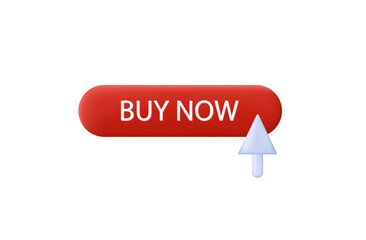 Buy now icon 3d. A selection button to join or go to the site. Cursor, arrow for registration. Pointer to click, press, or send a request. The action is to touch, apply, further, learn more. Vector.