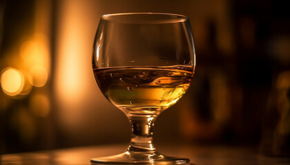 Obraz premium Luxury wineglass reflects backlit celebration of elegance generated by AI