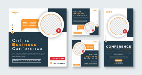 Online Business Conference Social Media Post for Online Marketing Promotion Banner, Story and Web Internet Ads Flyer
