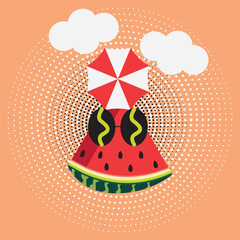 Watermelon cartoon cute with sunglasses vector.