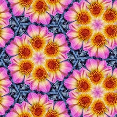 Floral colorful kaleidoscope background in pink