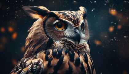 Snowy owl staring, wisdom in nature tranquility generated by AI