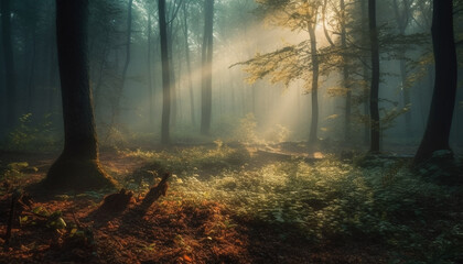 Obraz premium Mysterious forest, spooky beauty in nature mystery generated by AI