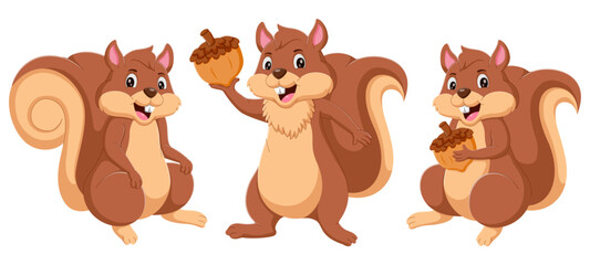 Cute squirrel cartoon collection set. Vector illustration - obrazy, fototapety, plakaty