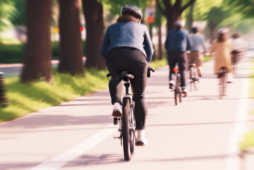 Fototapeta na wymiar Ein Fahrradfahrer Unterwehs auf einem Fahrradweg